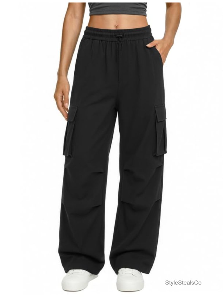 High Waisted Baggy Parachute Cargo Pants With Pockets
